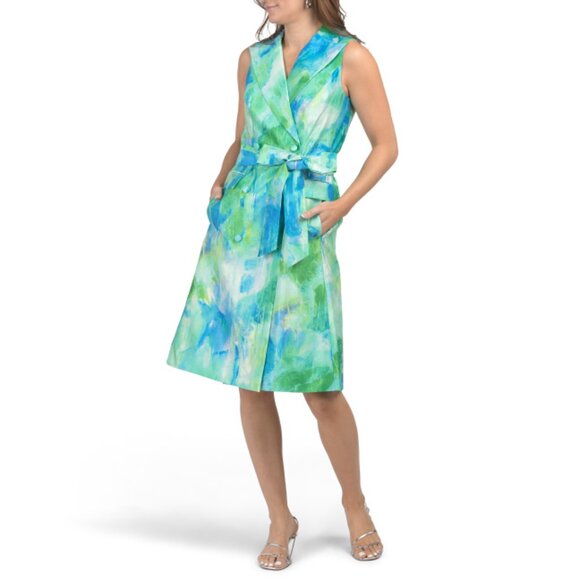 TERI JON Dresses & Skirts - TERI JON Green Multi Jacquard Printed Midi Shirt Dress